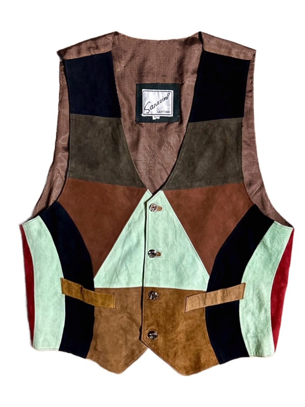 Sanzzini ~ Vintage ~ Men’s One Size ~ Brown/ Green/ Black ~ Leather Vest ~ New